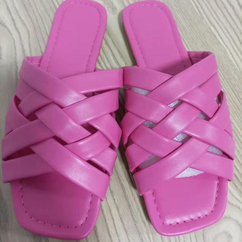 Summer Casual Outdoor Leather Flat Women Slippers Blue/Pink/Beige by Red Iphigenia