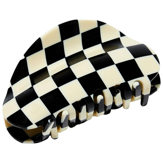 Chunks Medium Checker Hair Claw Clip: Secure Hold, Bold Style, Sustainable Acetate - Black & White Hair Accessories by Beauty Care Bag