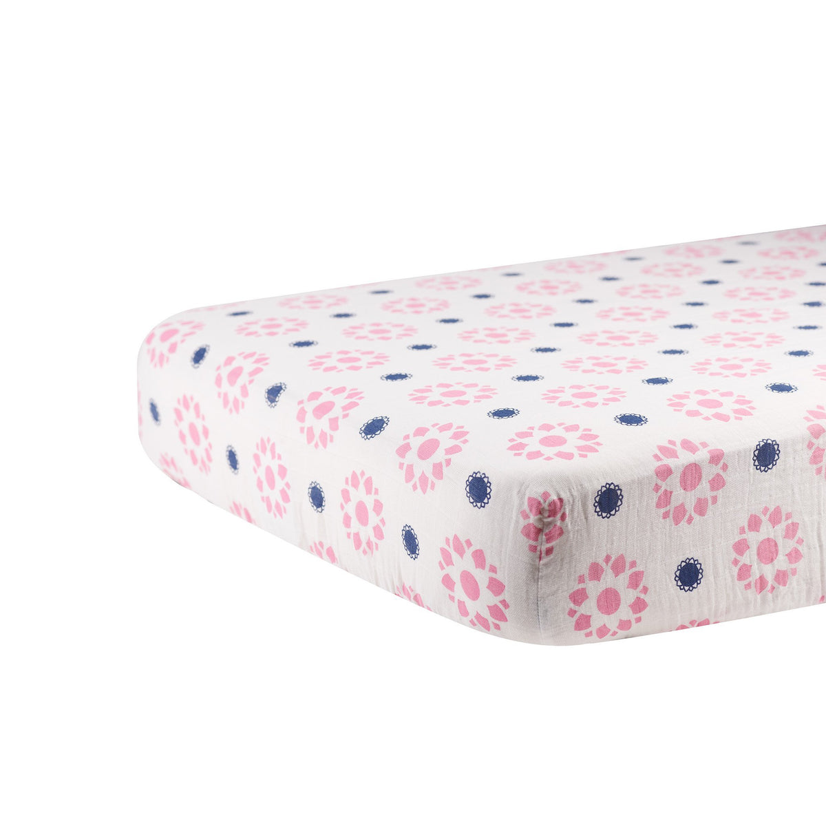Primrose Indigo Cotton Muslin Crib Sheet by Lavender Charlie