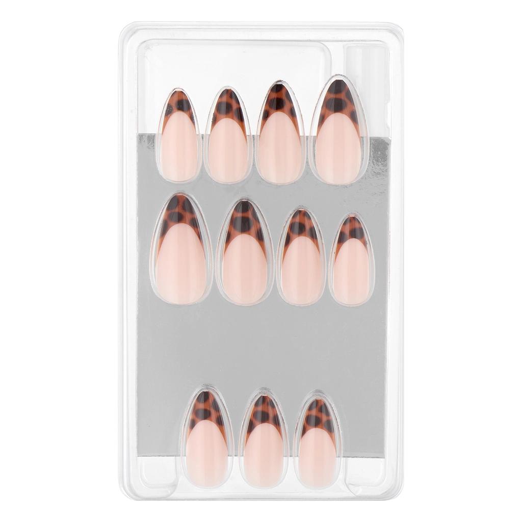 Eklips Leopard French Almond Artificial Nails 24 Count by Beauty Care Bag