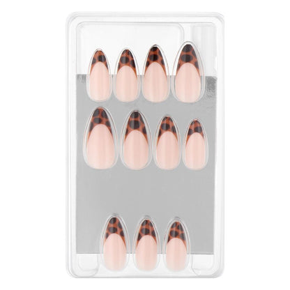 Eklips Leopard French Almond Artificial Nails 24 Count by Beauty Care Bag