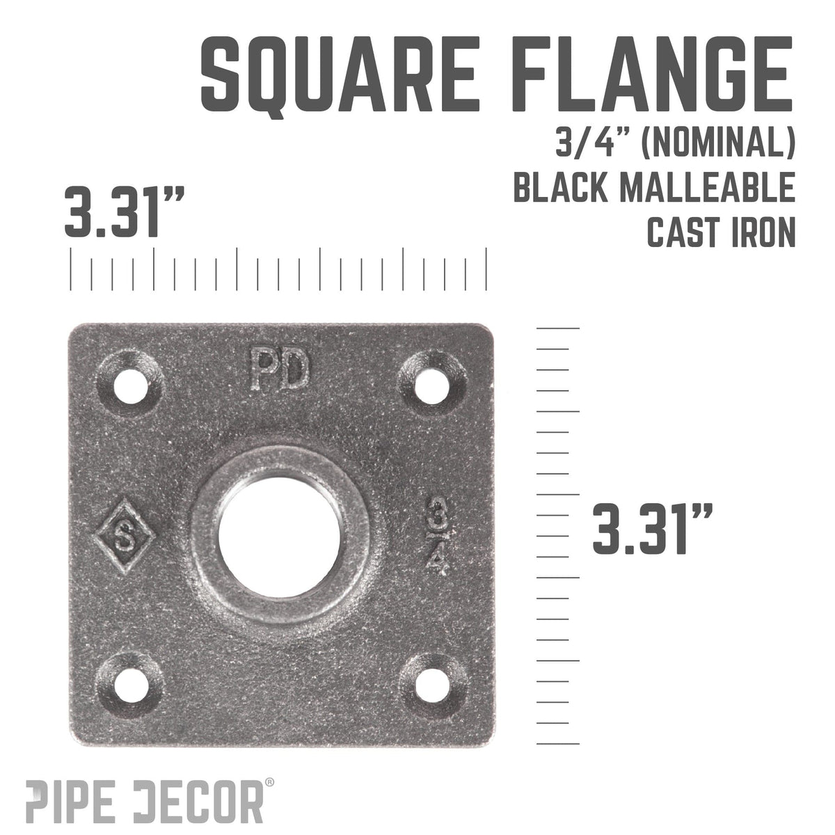 PIPE DECOR 3/4 in. black iron square floor flange pipe fitting, view 2