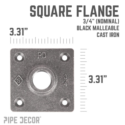 PIPE DECOR 3/4 in. black iron square floor flange pipe fitting, view 2