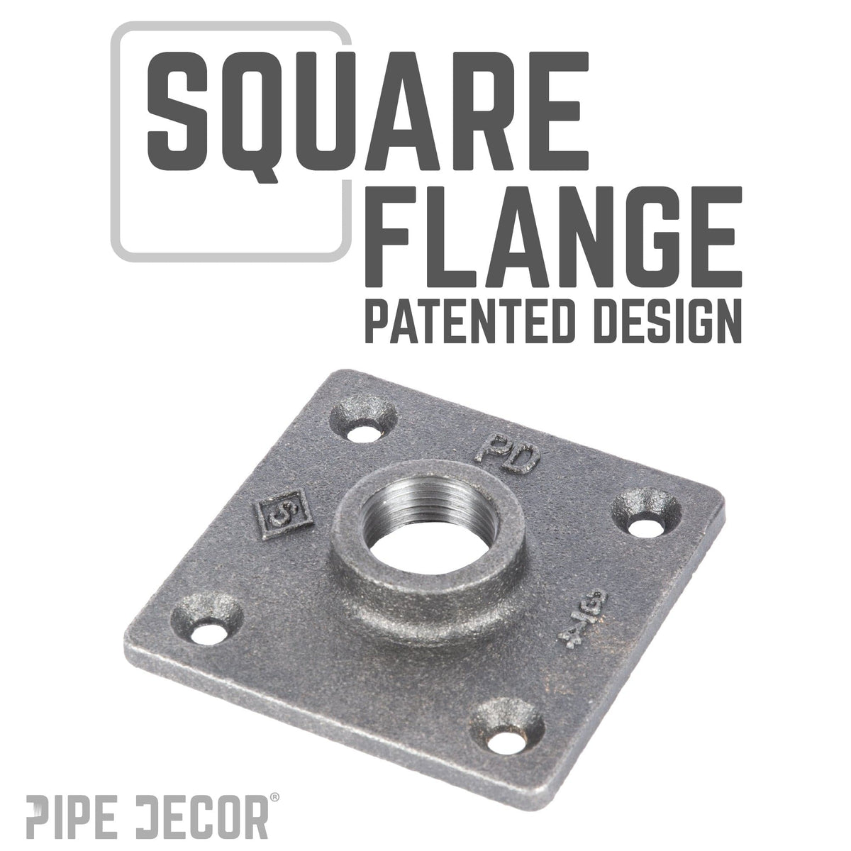 PIPE DECOR 3/4 in. black iron square floor flange pipe fitting, view 3