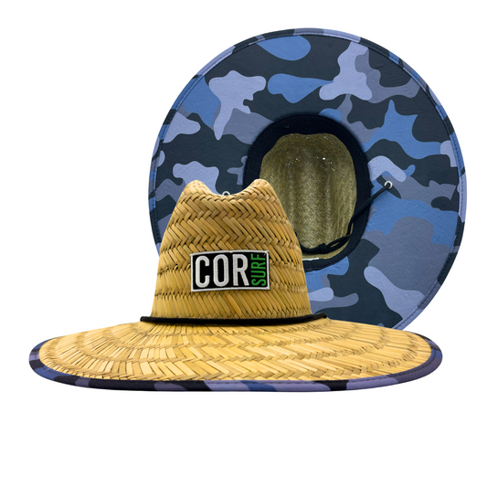Mens Straw Beach Hat - Blue Camouflage by COR Surf