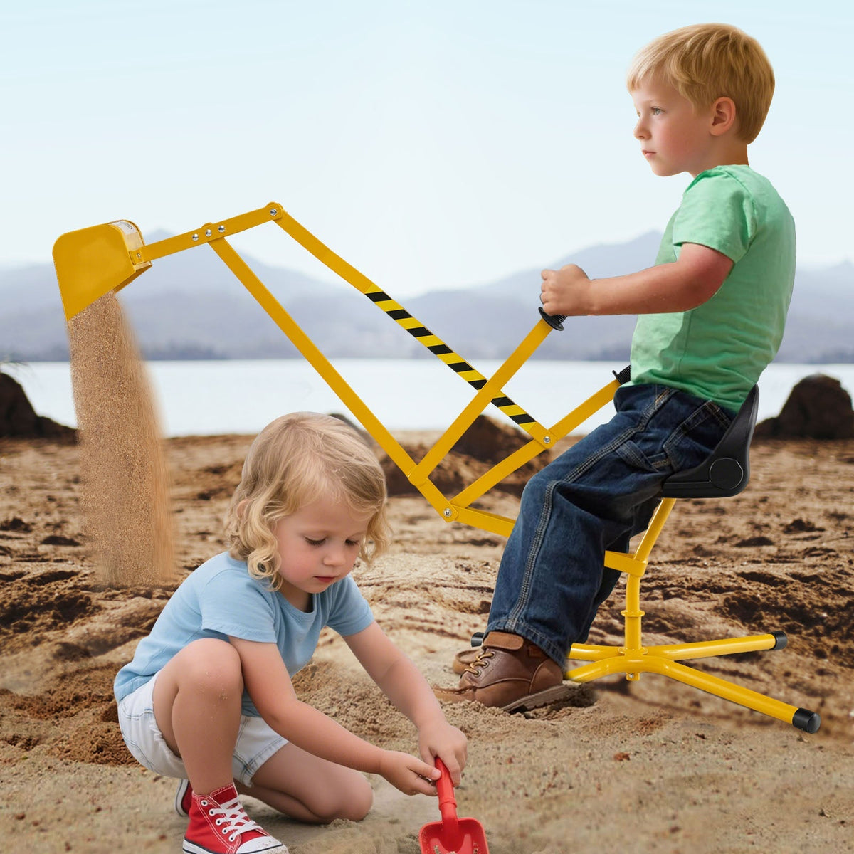 Sand Digger with 2-Handed Controls and Flexible Shovel for 3+ Years Old Kids-Yellow by GBruno Store
