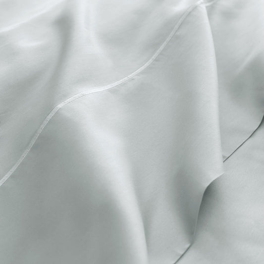 Sateen fabric detail of Whisper Organics 300 TC organic sateen flat sheet in Shore