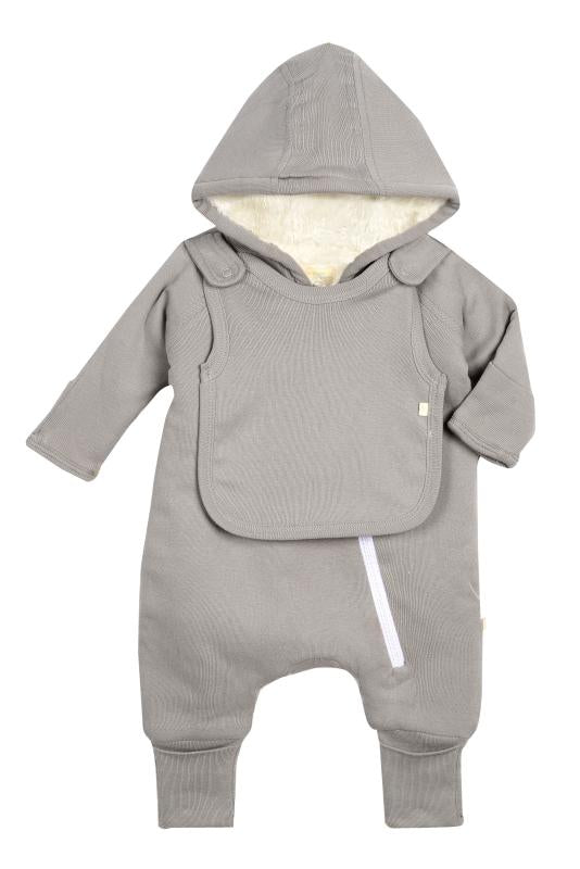 Smart Cuddly Jumpsuit + Bib - Gray by Fuchsia Milo