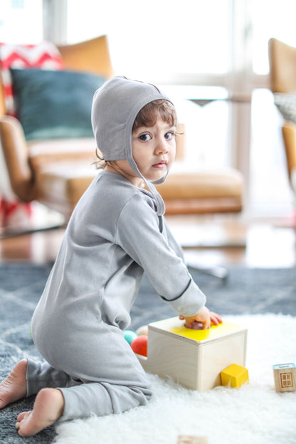 Smart Footed One-Piece + Bib - Gray by Fuchsia Milo