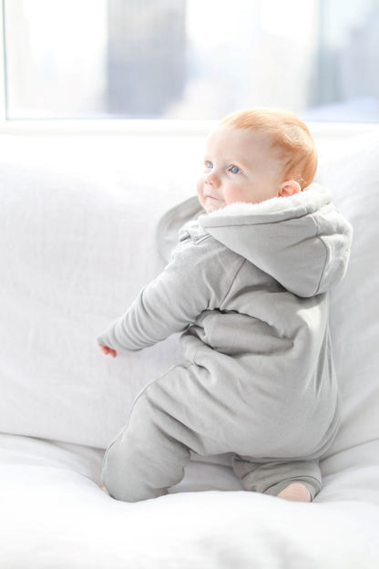 Smart Cuddly Jumpsuit + Bib - Gray by Fuchsia Milo