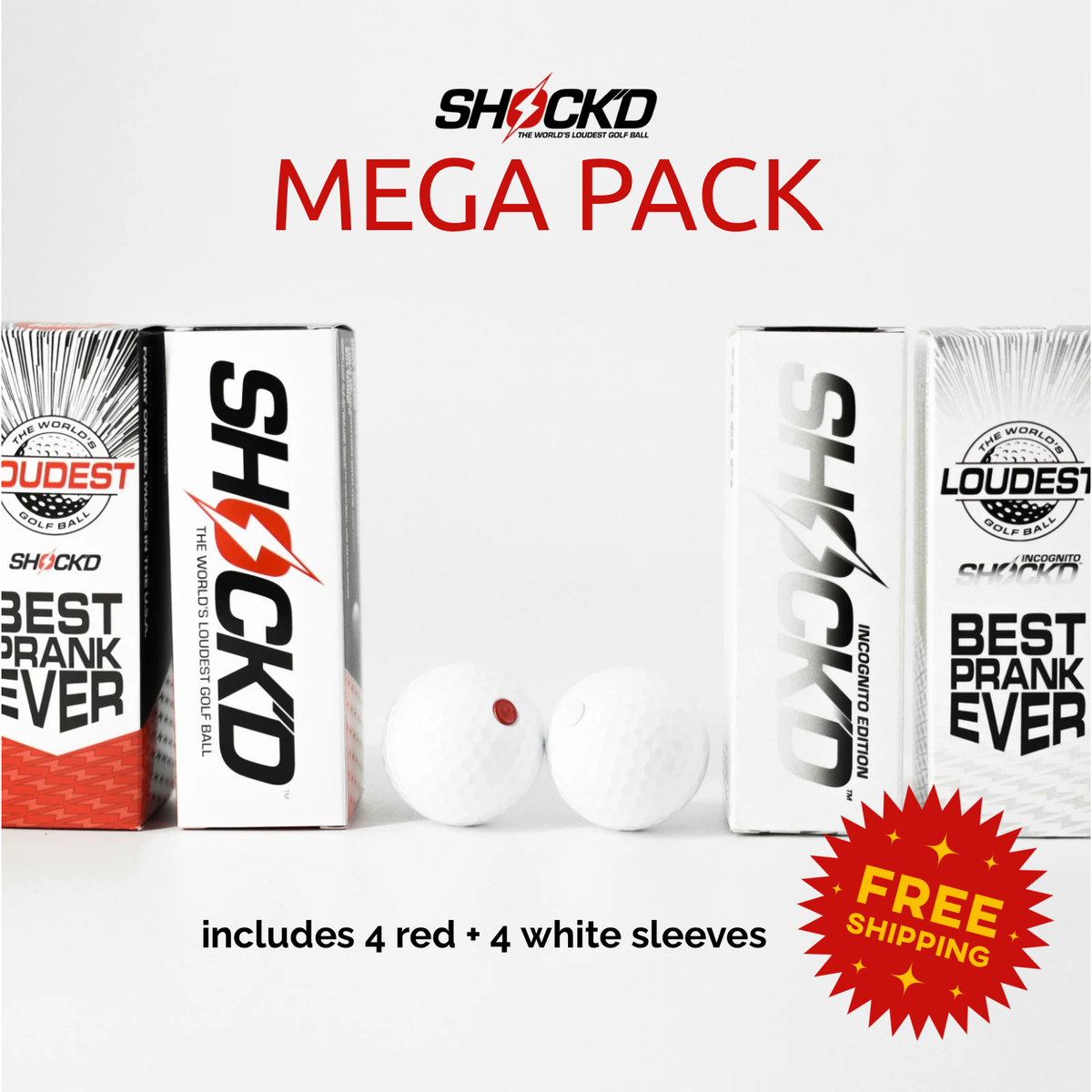 MEGA PACK (4 Red + 4 White) - SHOCK'D Golf Balls by SHOCK'D Golf Balls