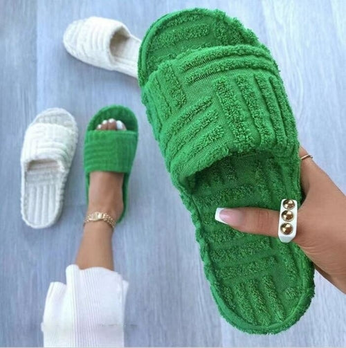 Thick Bottom Embossed Cotton Fur Women Slippers by Red Iphigenia