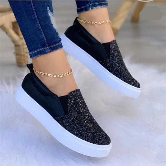 Moccasins Glitter Flat Female Loafers Shoes Black/Rose Gold/Black/Gold by Coffee Jasper