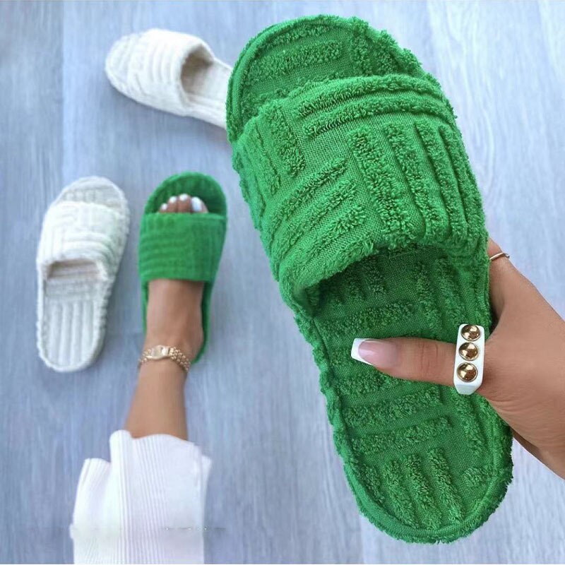 Thick Bottom Embossed Cotton Fur Women Slippers by Red Iphigenia