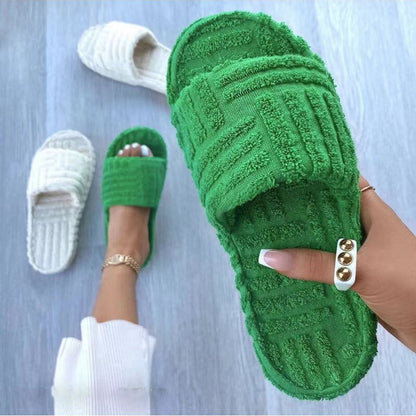 Thick Bottom Embossed Cotton Fur Women Slippers by Red Iphigenia
