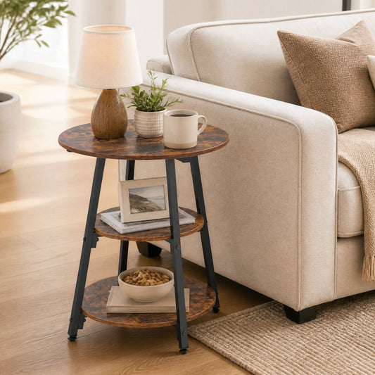 Industrial Side Table with 3-Tier Shelves and Metal Frame by DirectDeals