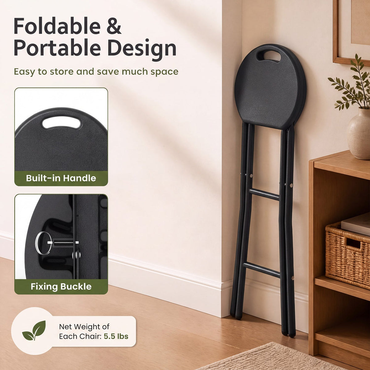 Folding Bar Stool Set of 2 - 27.5" Height with Carry Handle by DirectDeals