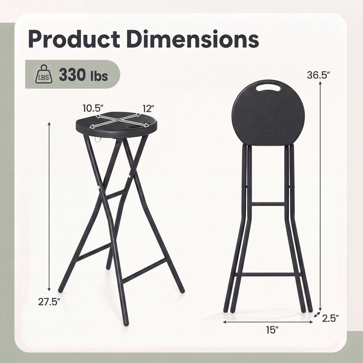 Folding Bar Stool Set of 2 - 27.5" Height with Carry Handle by DirectDeals
