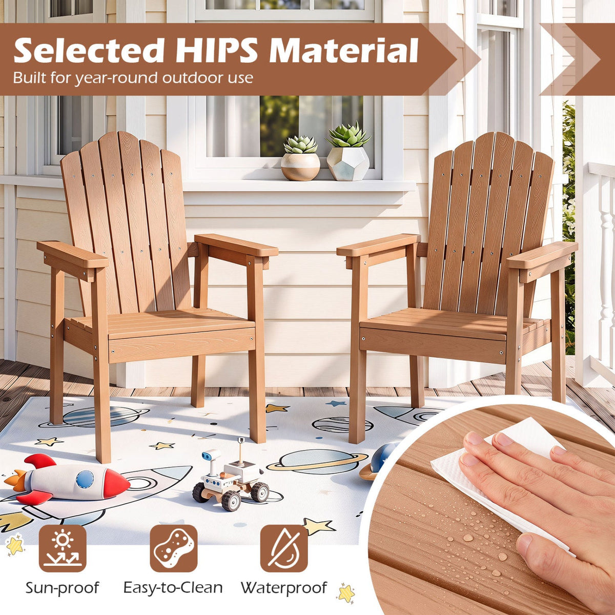 Adirondack Chairs Set of 2 with High Backrest - Brown by DirectDeals