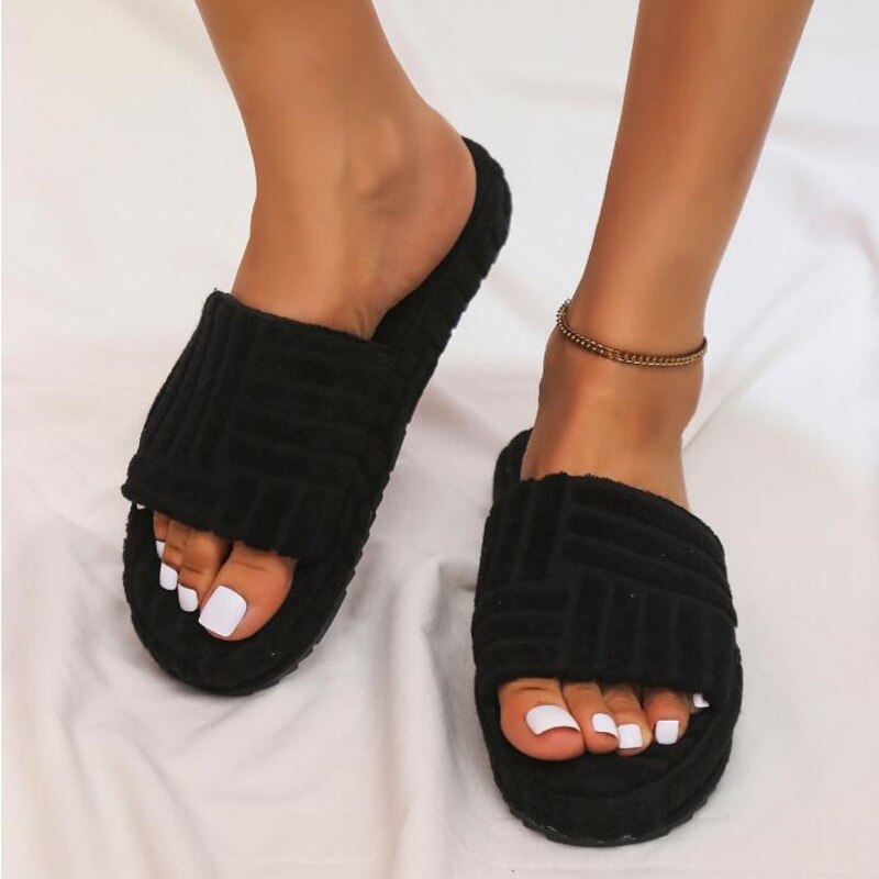 Thick Bottom Embossed Cotton Fur Women Slippers by Red Iphigenia