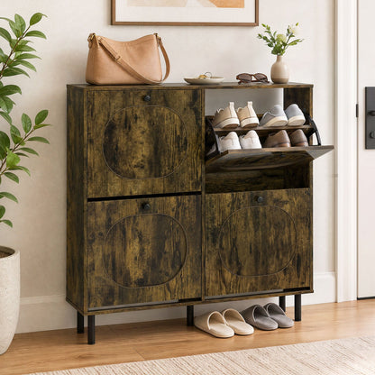 Shoe Storage Cabinet with 4 Flip Drawers - Rustic Brown by DirectDeals