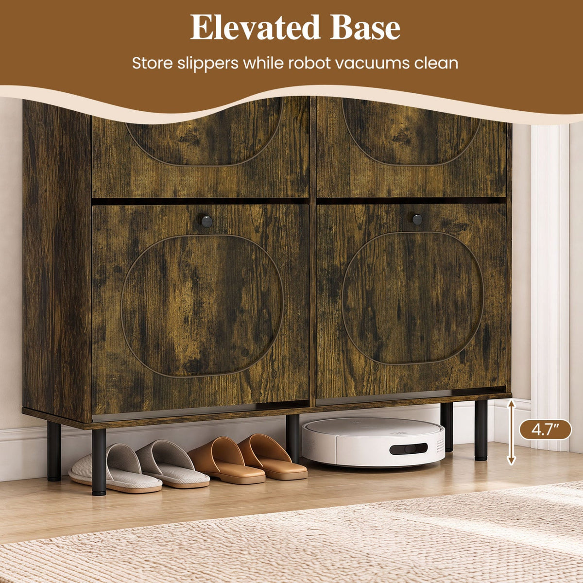 Shoe Storage Cabinet with 4 Flip Drawers - Rustic Brown by DirectDeals