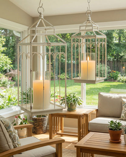 Ashley White Metal Lantern by Rust & Cinder