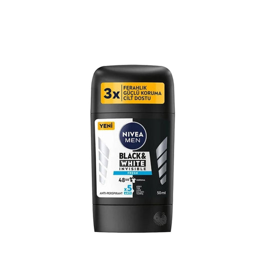 Nivea Men Black&White Fresh Deodorant Stick for Men - 50 ml, Long-Lasting Freshness & Effective Protection by Beauty Care Bag