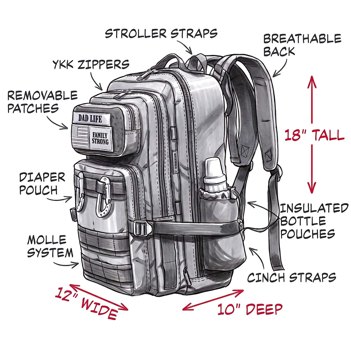 JUG 30L Dad Diaper Bag Backpack - Black by Active Doodie Gear­®