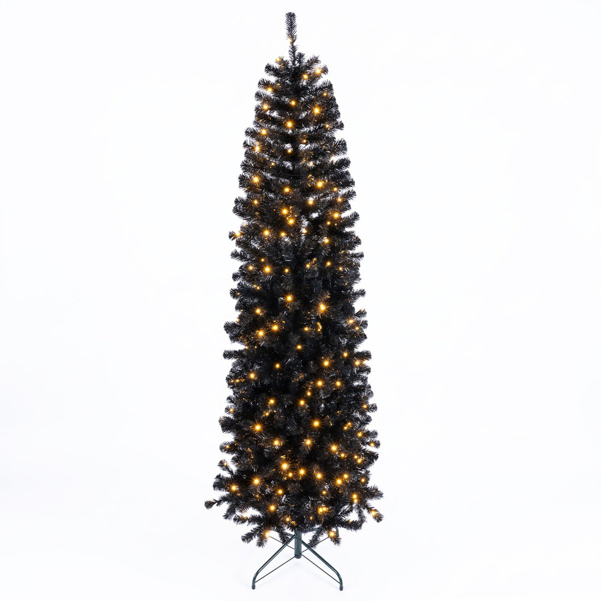 7-8 ft slim black pencil Christmas tree with warm white LED lights by DirectDeals