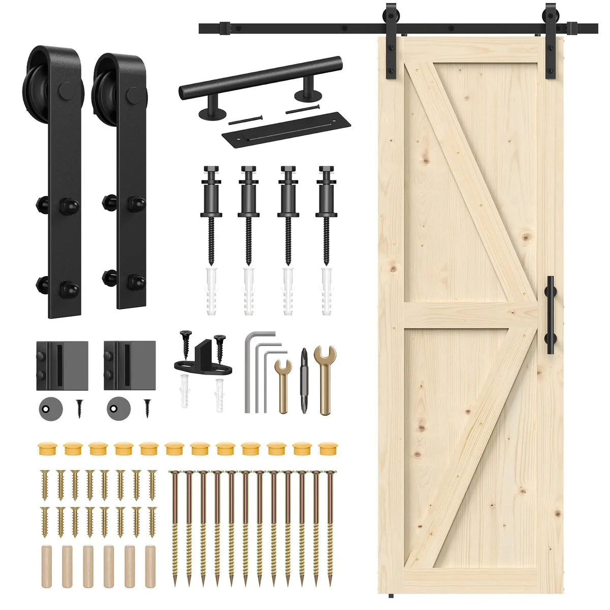 Solid Pine Barn Doors with Track Kit by HAUSVITA