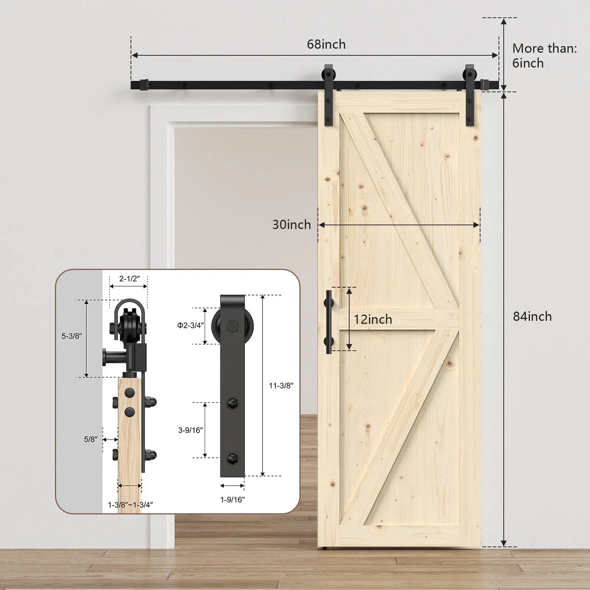 Solid Pine Barn Doors with Track Kit by HAUSVITA
