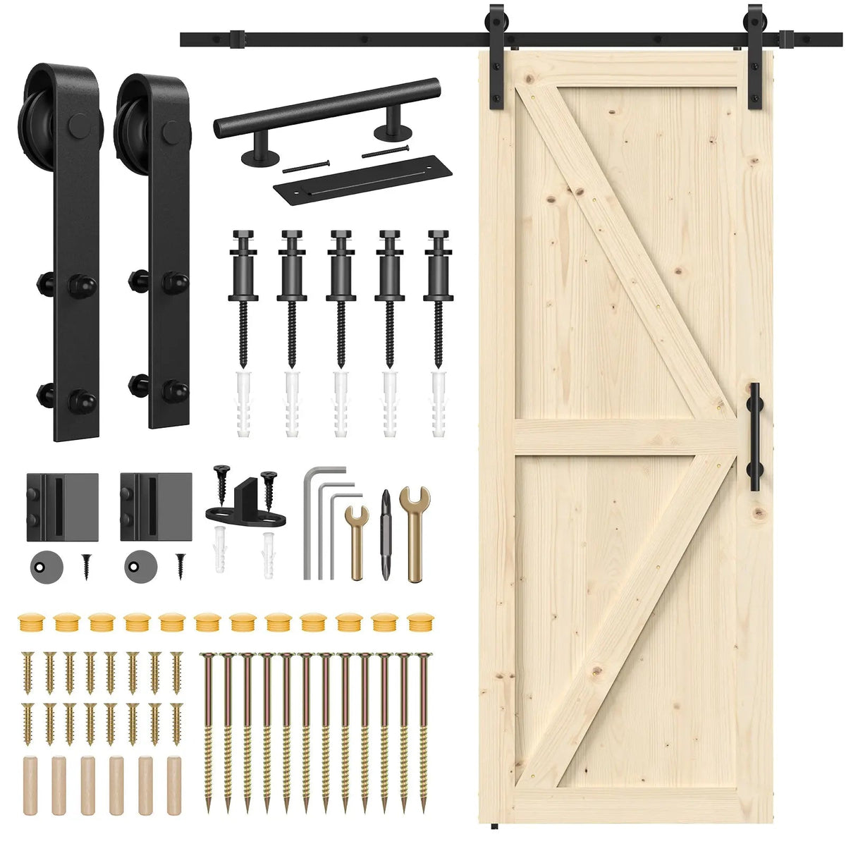 Solid Pine Barn Doors with Track Kit by HAUSVITA