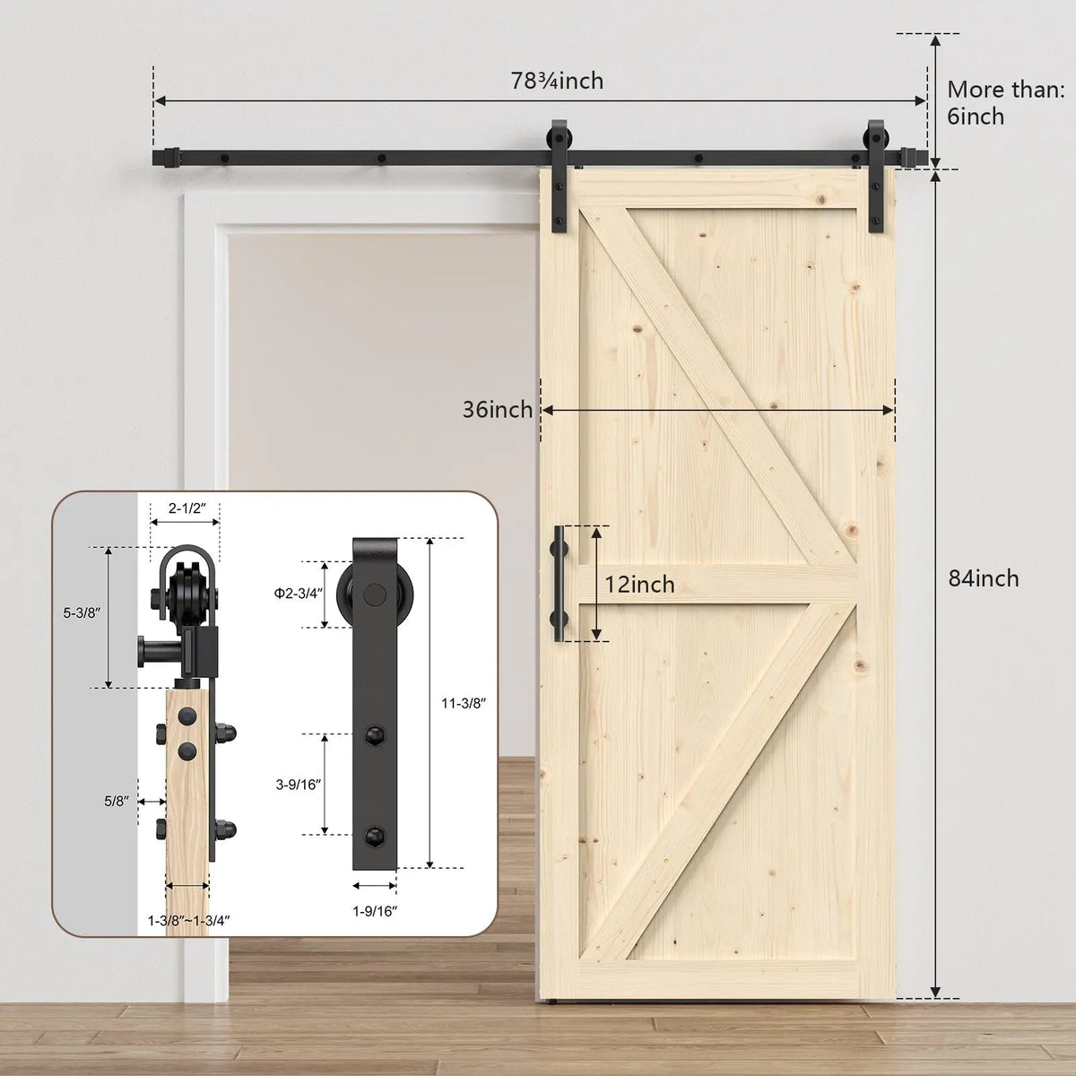 Solid Pine Barn Doors with Track Kit by HAUSVITA