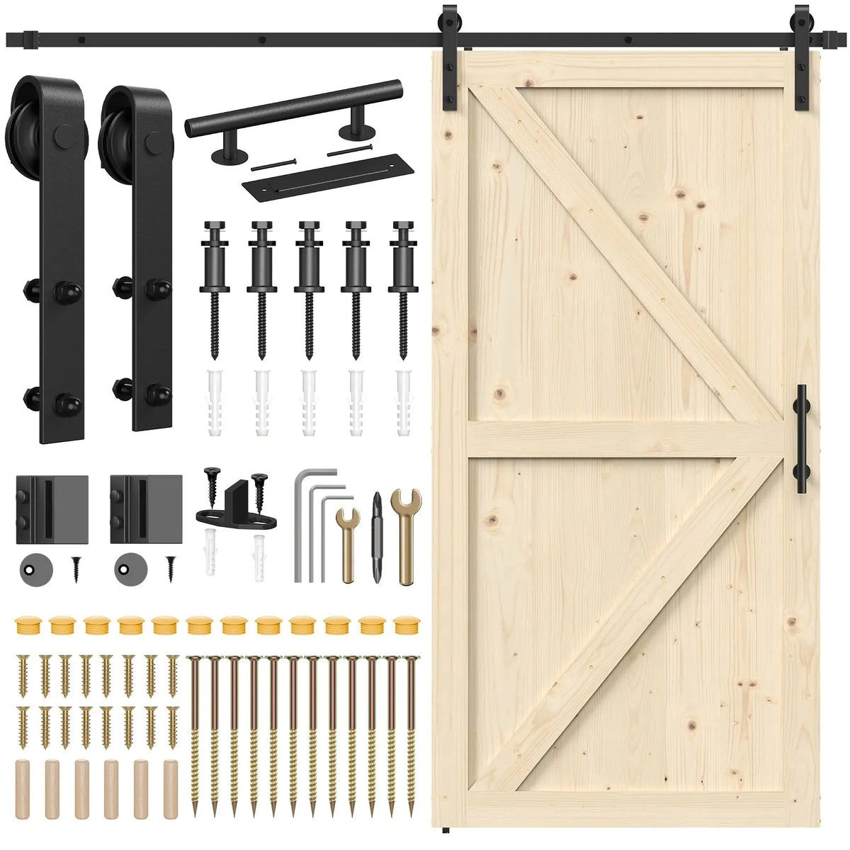 Solid Pine Barn Doors with Track Kit by HAUSVITA