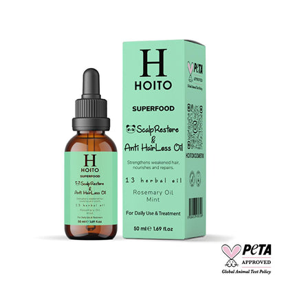 Hoito Rosemary & Peppermint Hair Oil: Superfood Anti-Hair Loss & Scalp Treatment - Promotes Hair Growth, Thickening, and Repair (1.69 fl oz) by Beauty Care Bag
