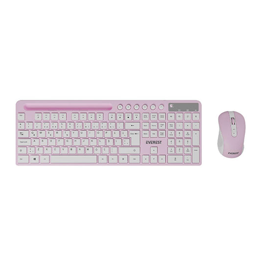 Everest KM-730 wireless keyboard and mouse set in pink and white