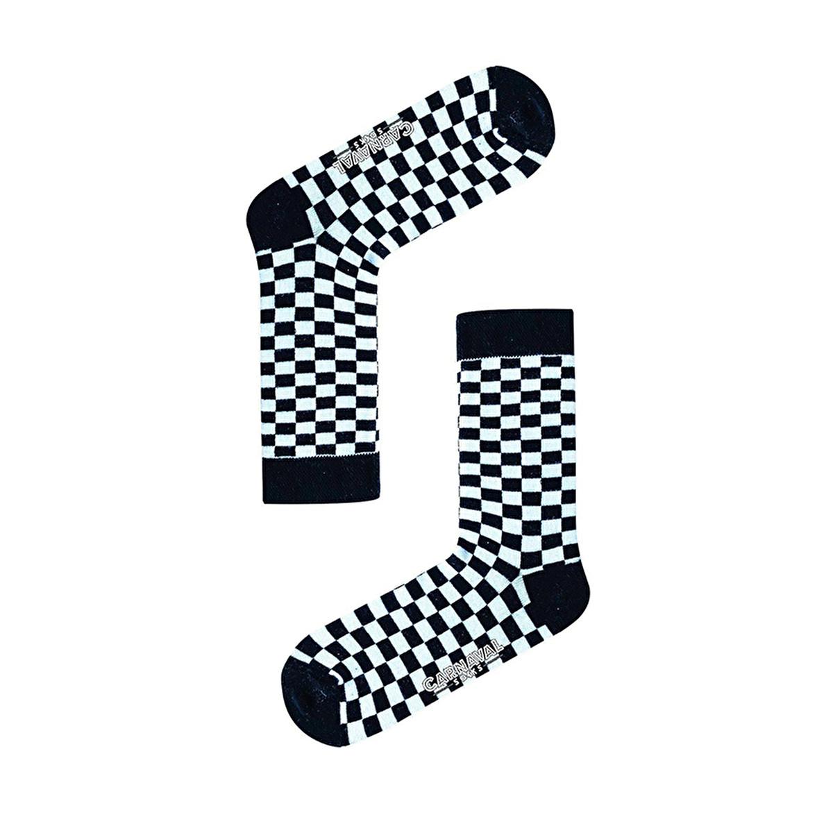 Carnaval Checkered Black and White Socks - Comfortable, Stylish, and Versatile Casual Footwear for Fashion-Conscious Individuals by Beauty Care Bag