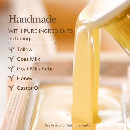 Pure Tallow + Honey Fragrance Free Handmade Tallow and Goat Milk Soap Bar by Pretty farm girl