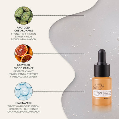 UpCircle Peptide Serum travel size swatch with callouts
