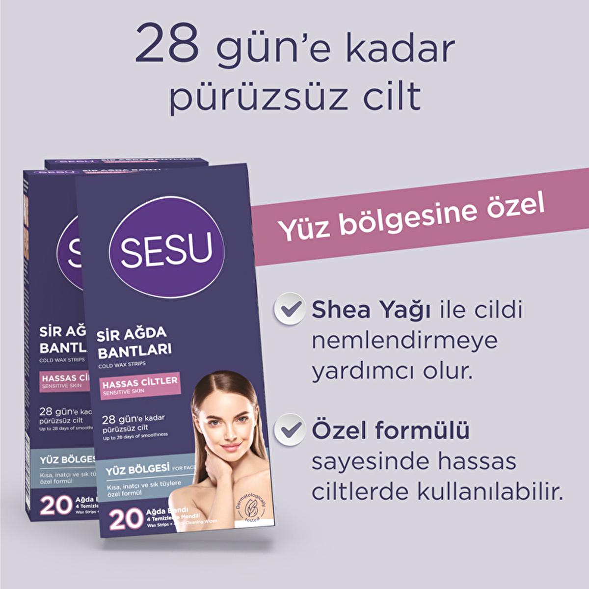 Sesu Sensitive Skin Wax Strips for Facial & Body Hair Removal - Gentle, Sugar-Free, Calendula Infused by Beauty Care Bag