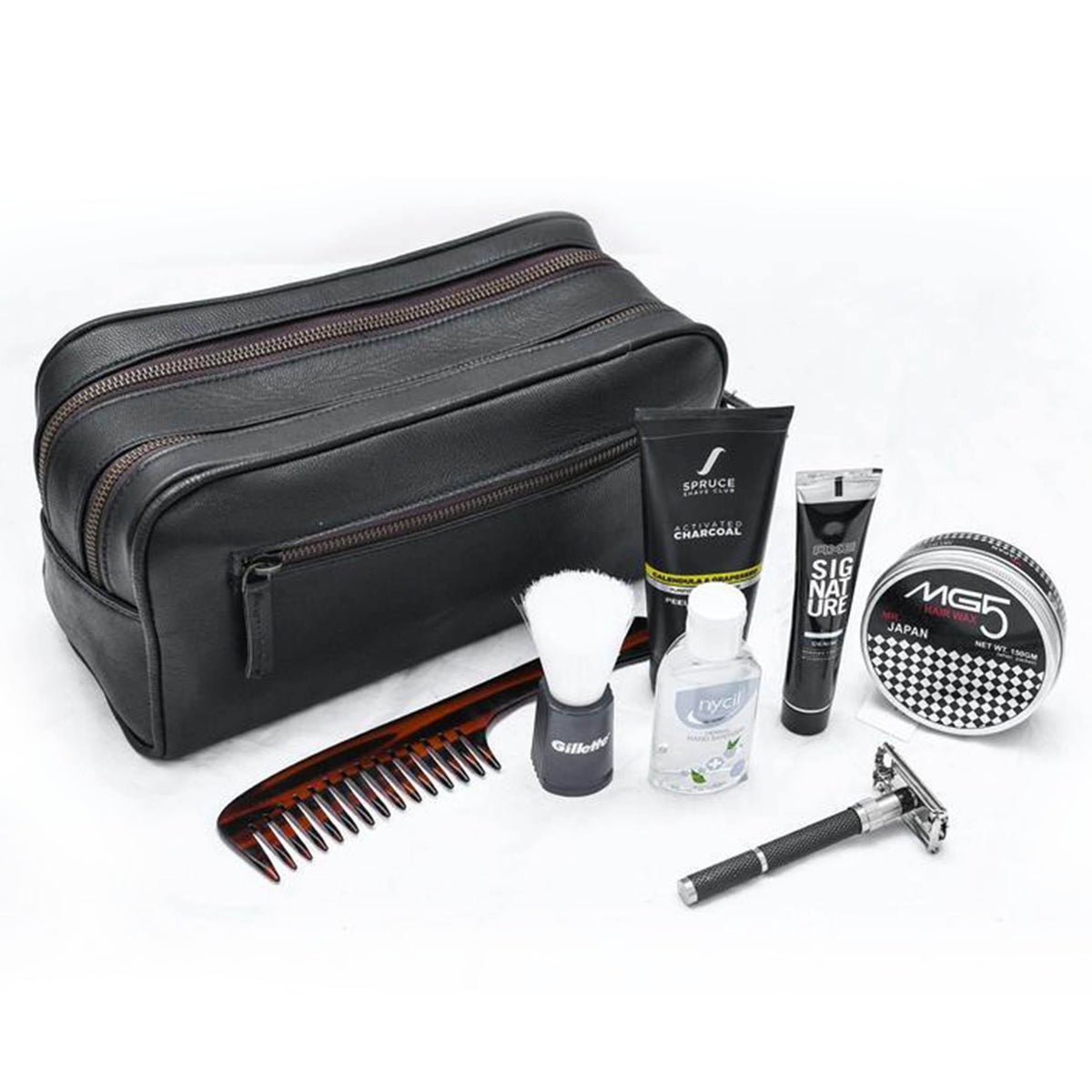 The Twin Section Toiletry- Black by Classy Leather Bags