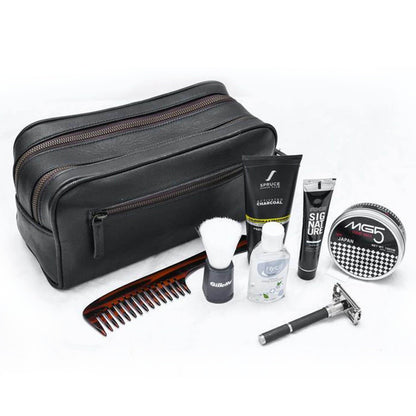 The Twin Section Toiletry- Black by Classy Leather Bags