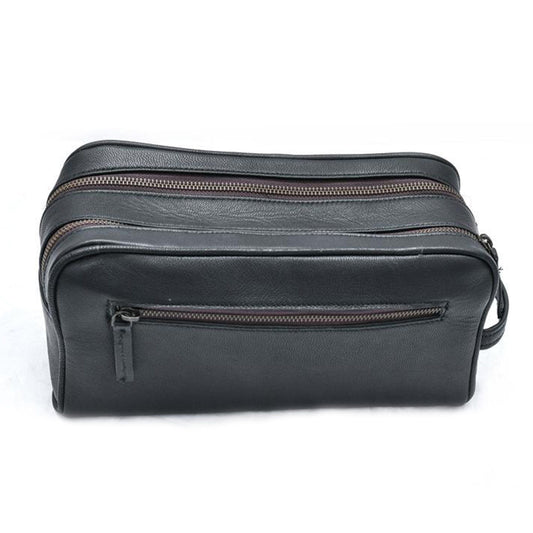 The Twin Section Toiletry- Black by Classy Leather Bags