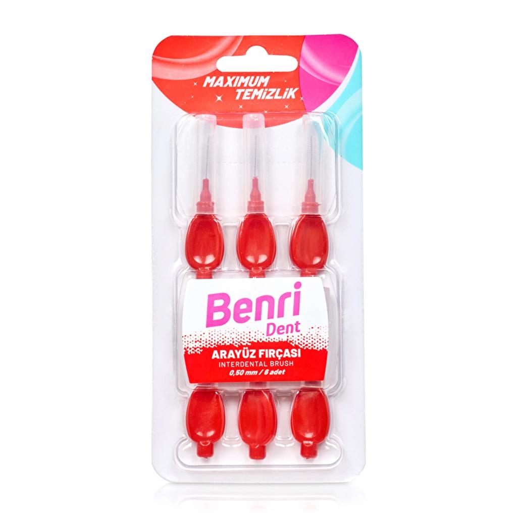 Benri Dent Red Interdental Brushes for Tight Spaces 0.50 mm 6-Pack by Beauty Care Bag