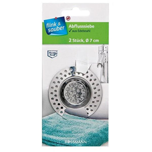 Flink & Sauber Stainless Steel Drain Filter, 7 cm Diameter, 2-Pack - Durable, Rust-Resistant Plumbing Maintenance Solution by Beauty Care Bag