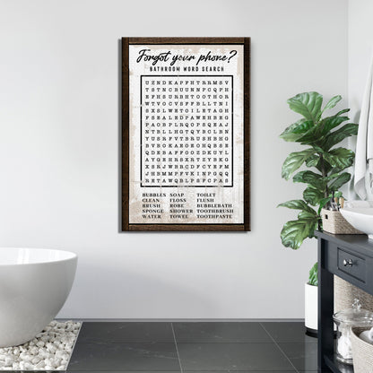 Bathroom Word Search Sign by Tailored Canvases