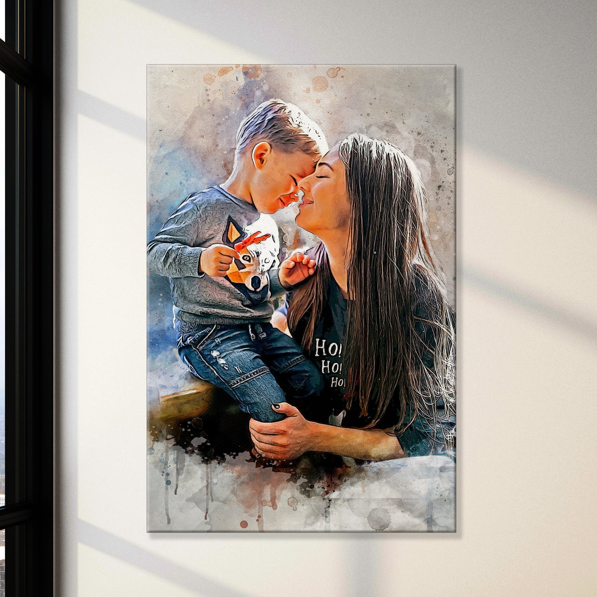 Mother And Son Watercolor Portrait Sign by Tailored Canvases