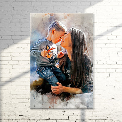Mother And Son Watercolor Portrait Sign by Tailored Canvases