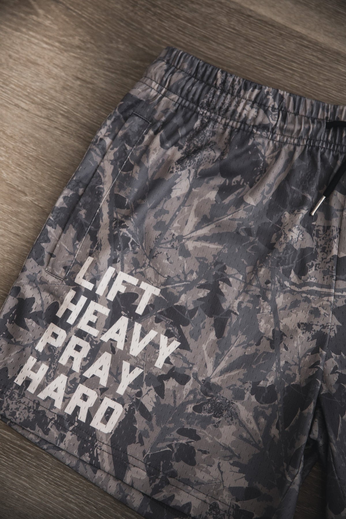 Men's Mesh Lifestyle Shorts | 5.5"- Lift Heavy Pray Hard Deadwood by Tango Charlie Apparel